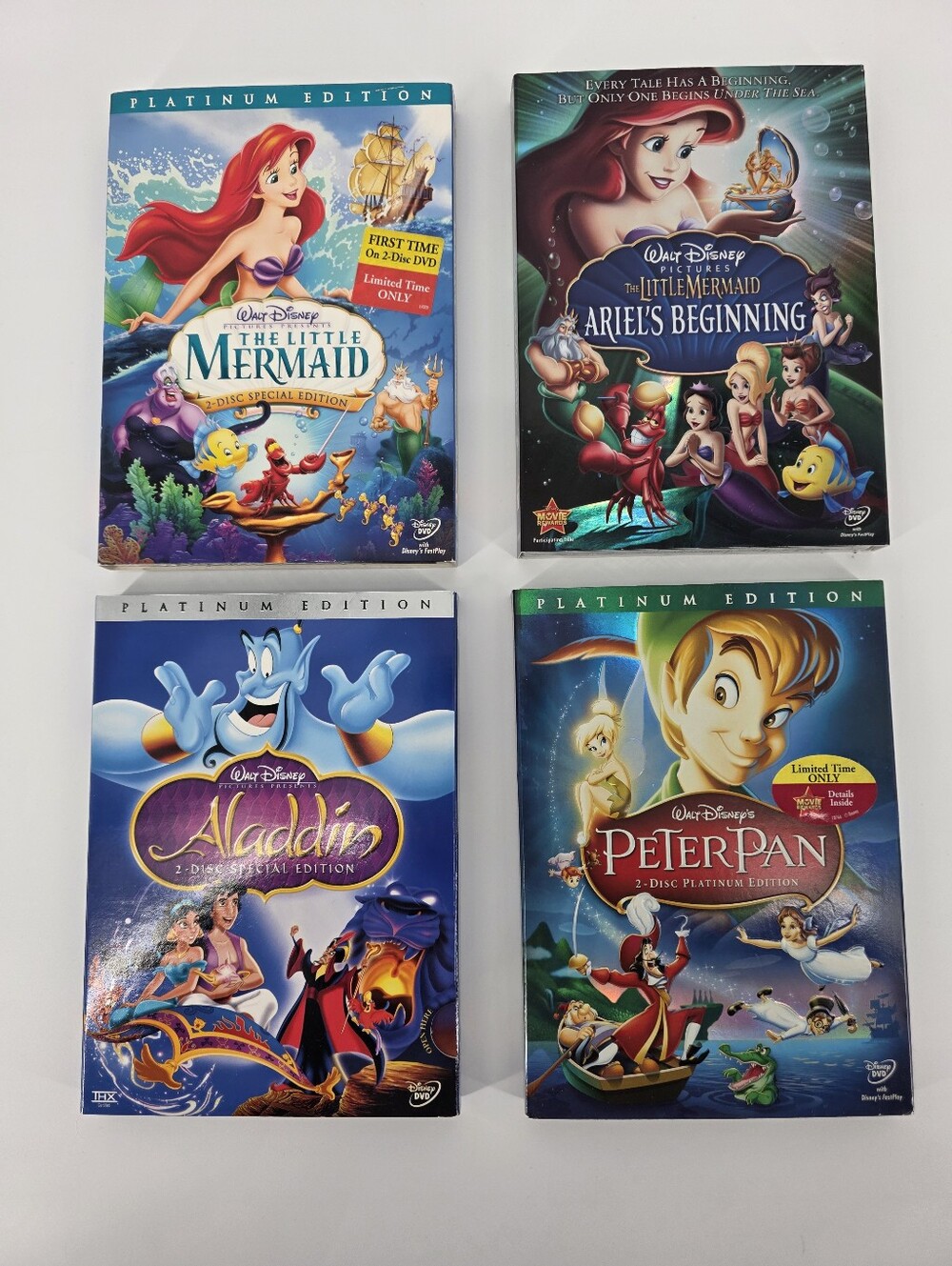 Disney 4 Dvd Bundle, Little Mermaid, Ariel's Beginning, Peter Pan, Aladdin